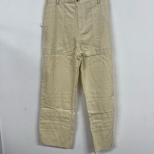 Cream Straight Leg Pants with Classic Flat Front